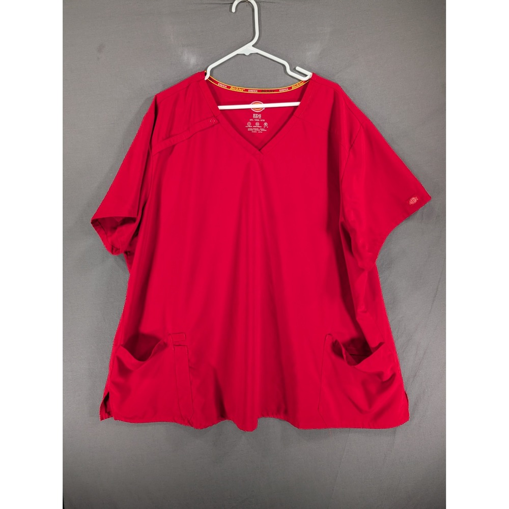 Dickies EDS Essentials Red V-Neck Scrub Top DK615 5XL Stretch Medical Uniform